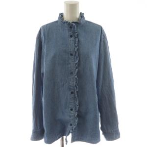 25AW スタンドネックデニムフリルブラウス シャツ 長袖 F 水色 ライトブルー 25051462202240