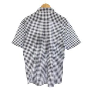 LACOSTE ギンガムチェック半袖ビジネスシャツ ボタンダウン L 紺 ネイビー 白 ホワイト CH708EL /YM