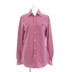 KNIT DRESS SHIRT シャツ ブラウス ストライプ S 赤紫 ピンク 白 長袖 0200011542