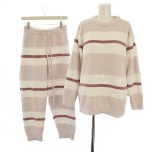 23AW ルームウェア セットアップ 上下 カットソー 長袖 パンツ ボーダー柄 F ピンク 白 /BM