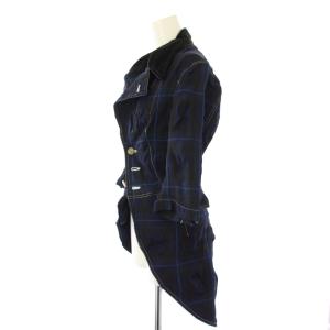 COMME des GARCONS COMME des GARCONS コムコム AD2007 燕尾ロングジャケット チェック 五分袖 S 紺 青 RA-J018 /TK