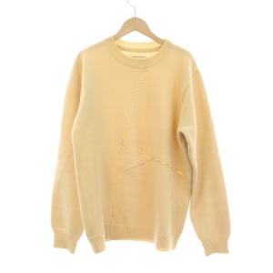 ニット セーター ウール M ベージュ 長袖 ラウンドネック デザインステッチ /JP