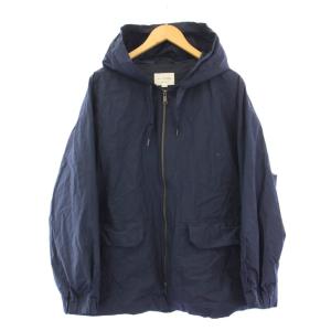 高密度タイプライター素材 フロントジップフードジャケット マウンテンパーカー 48 紺 BL04251