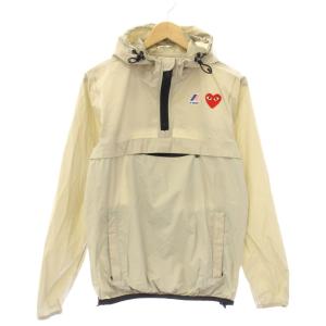 K-WAY HALF ZIP ハーフジッププルオーバーパーカー ナイロン ロゴ プリント 刺繍 XS グレージュ