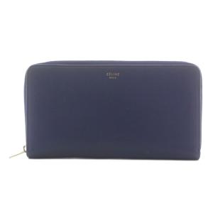 ラージ ジップドマルチファンクション 長財布 ラウンドファスナー 小銭入れ レザー 紺 ネイビー /AN43