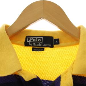 Polo by Ralph Lauren ポロシャツ 長袖 ボーダー柄 黄色 紺 Ｌ /JP