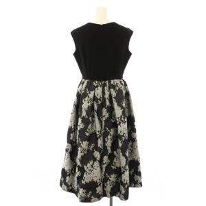 CELFORD ジャガードドッキングワンピース フレア ミモレ ロング ノースリーブ 切替 花柄 38 黒 ブラック CWFO194051