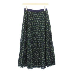 UNITED ARROWS プリーツスカート フレア ミモレ ロング ペイズリー柄 38 紺 ネイビー 緑 グリーン /BB