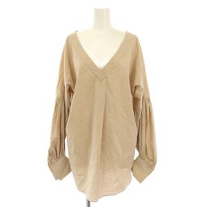 シャツ ブラウス プルオーバー 長袖 Vネック ワンカラー 無地 F ベージュ /BB
