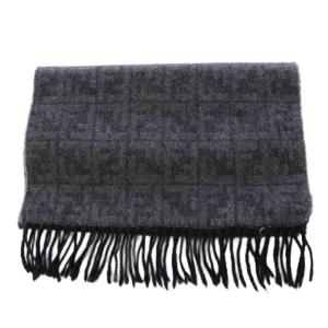 FENDI マフラー フリンジ ウール ズッカ柄 ロゴ 総柄 グレー 黒 ブラック /BB OH