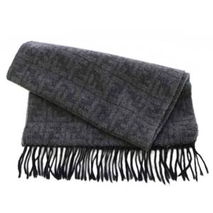 FENDI マフラー フリンジ ウール ズッカ柄 ロゴ 総柄 グレー 黒 ブラック /BB OH