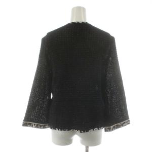 LEONARD FASHION カーディガン 絹 シルク混 麻 リネン混 L 黒 ブラック 0377258 /AN70