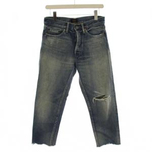 デニムパンツ ジーンズ ボタンフライ USED加工 裾カットオフ 26 インディゴ 17-030-450-0046-3-0