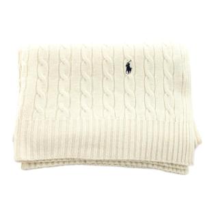 RALPH LAUREN ストール マフラー 大判 ケーブルニット ロゴ刺繍 ウール 白 ホワイト /KU