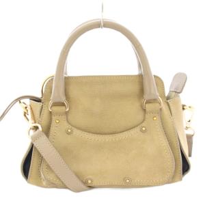 2WAY ハンドバッグ ショルダーバッグ レザー ワンカラー ロゴ カーキ /BB OH