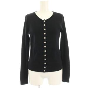 カーディガン 1 黒 ブラック 無地 ラウンドネック 長袖 ロゴボタン /HN