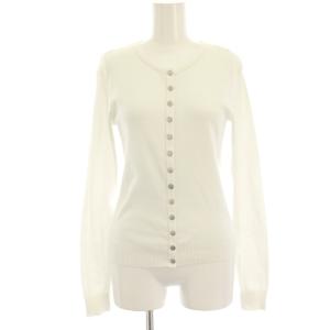 カーディガン 1 白 ホワイト 無地 ラウンドネック 長袖 ロゴボタン /HN