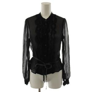 シャツ ブラウス 長袖 シアー シースルー シルク 絹 40 黒 ブラック /AN27