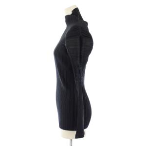ISSEY MIYAKE プリーツ シャツ ブラウス 長袖 ハイネック ワンカラー ストレッチ M 紺 ネイビー /BB