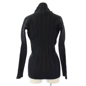 ISSEY MIYAKE プリーツ シャツ ブラウス 長袖 ハイネック ワンカラー ストレッチ M 紺 ネイビー /BB