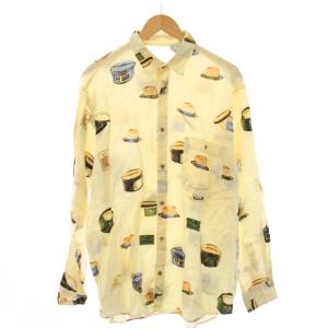 カジュアルシャツ 長袖 レギュラーカラー 総柄 麻 リネン M 黄色 イエロー /BB