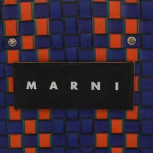 MARNI フラワーカフェトート ハンドバッグ ロゴ オレンジ 紺 ネイビー /AN28