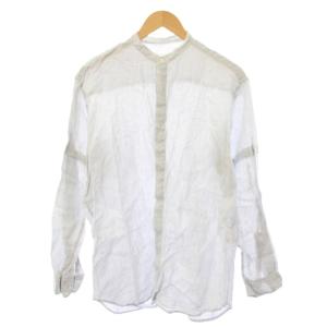 カジュアルシャツ 長袖 バンドカラー ワンカラー 麻 リネン 無地 M ライトグレー /BB