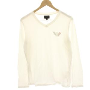 Tシャツ カットソー M 白 ホワイト Vネック ロゴストーン 長袖 /HN