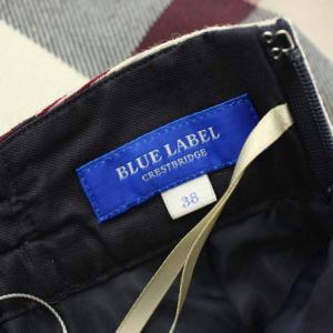 BLUE LABEL CRESTBRIDGE フレアスカート ひざ丈 チェック柄 ウール 38 ライトグレー 紺 ネイビー 赤 レッド 55S13258