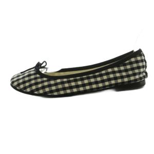 Repetto パンプス ローヒール ギンガムチェック柄 リボン 37 23.3cm 黒 白 /MI