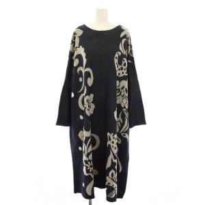 ワンピース リネン 花柄 F ネイビー グレー