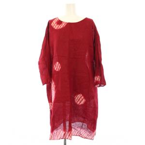 ワンピース ひざ丈 七分袖 リネン M 赤 /KH