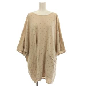 チュニック 半袖 カットソー コットン 総柄 M ベージュ /G