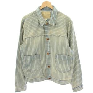 23SS インディゴ ウォバッシュ デニムジャケット ストライプ USED加工 M ブルー