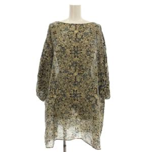 チュニック 七分袖 カットソー 総柄 ブラウス M ベージュ ネイビー /G