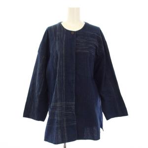 ノーカラーシャツ ブラウス 長袖 紺 /KH
