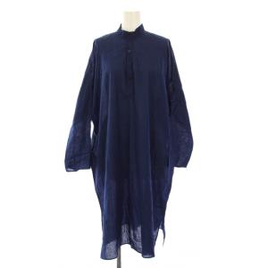 シャツワンピース 長袖 ロング 刺繍 M 紺 /KH