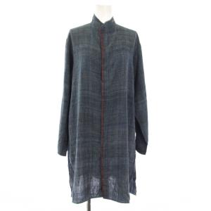 シャツワンピース 長袖 ひざ丈 バンドカラー シルク M 青 /KH