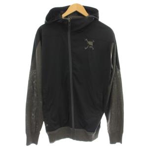 パーカー 異素材 ニット ナイロン ジップアップ XL 黒 グレー 56589284 /G