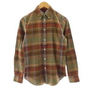 CLASSIC FIT ボタンダウンシャツ カジュアルシャツ 長袖 チェック柄 S 茶 ブラウン カーキ