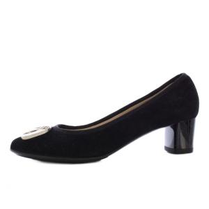Salvatore Ferragamo Myferragamo パンプス ラウンドトゥ スエード チャンキーヒール 4C 黒 /TK