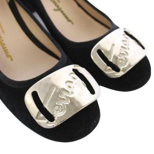 Salvatore Ferragamo Myferragamo パンプス ラウンドトゥ スエード チャンキーヒール 4C 黒 /TK