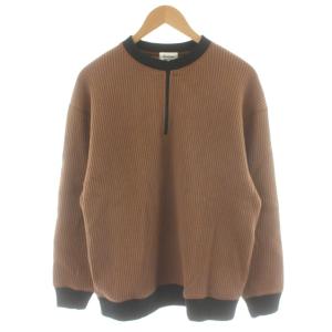 ワッフル ハーフジップ Waffle Half Zip Tシャツ カットソー 長袖 L 茶 ブラウン JM7502