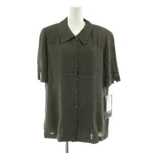 Leilian セットアップ シャツ ブラウス 半袖 パンツ ジップフライ ストライプ柄 11 カーキ 0781093
