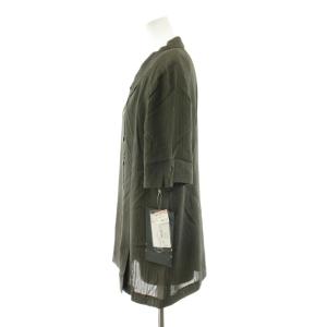 Leilian セットアップ シャツ ブラウス 半袖 パンツ ジップフライ ストライプ柄 11 カーキ 0781093