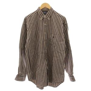 BIG SHIRT ボタンダウンシャツ カジュアルシャツ チェック 長袖 M 黒 ブラック 白 ホワイト