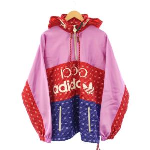 adidas アセテートナイロンアノラックジャケット 48 レッド ピンク ブルー 691429