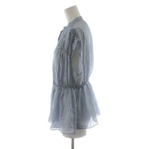 TOMORROWLAND collection 24SS コットンシルク シャーリングペプラム シャツ ブラウス 36 水色 ライトブルー 14-01-42-01404
