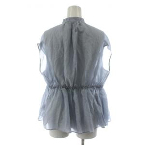 TOMORROWLAND collection 24SS コットンシルク シャーリングペプラム シャツ ブラウス 36 水色 ライトブルー 14-01-42-01404