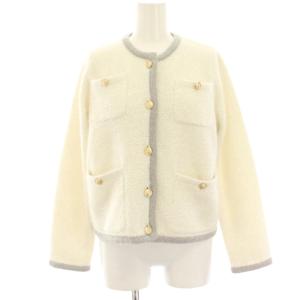 タグ付き 24SS ラメツイードニットジャケット ノーカラージャケット 2 白 ホワイト 44154071